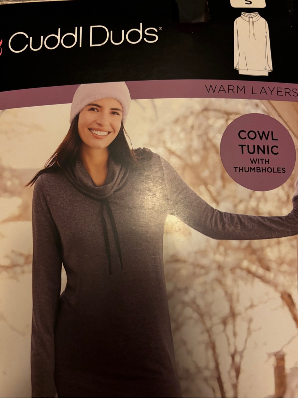 Cuddl Duds purple-wine Gray Cowl Neck Tunic with Drawstring nip!